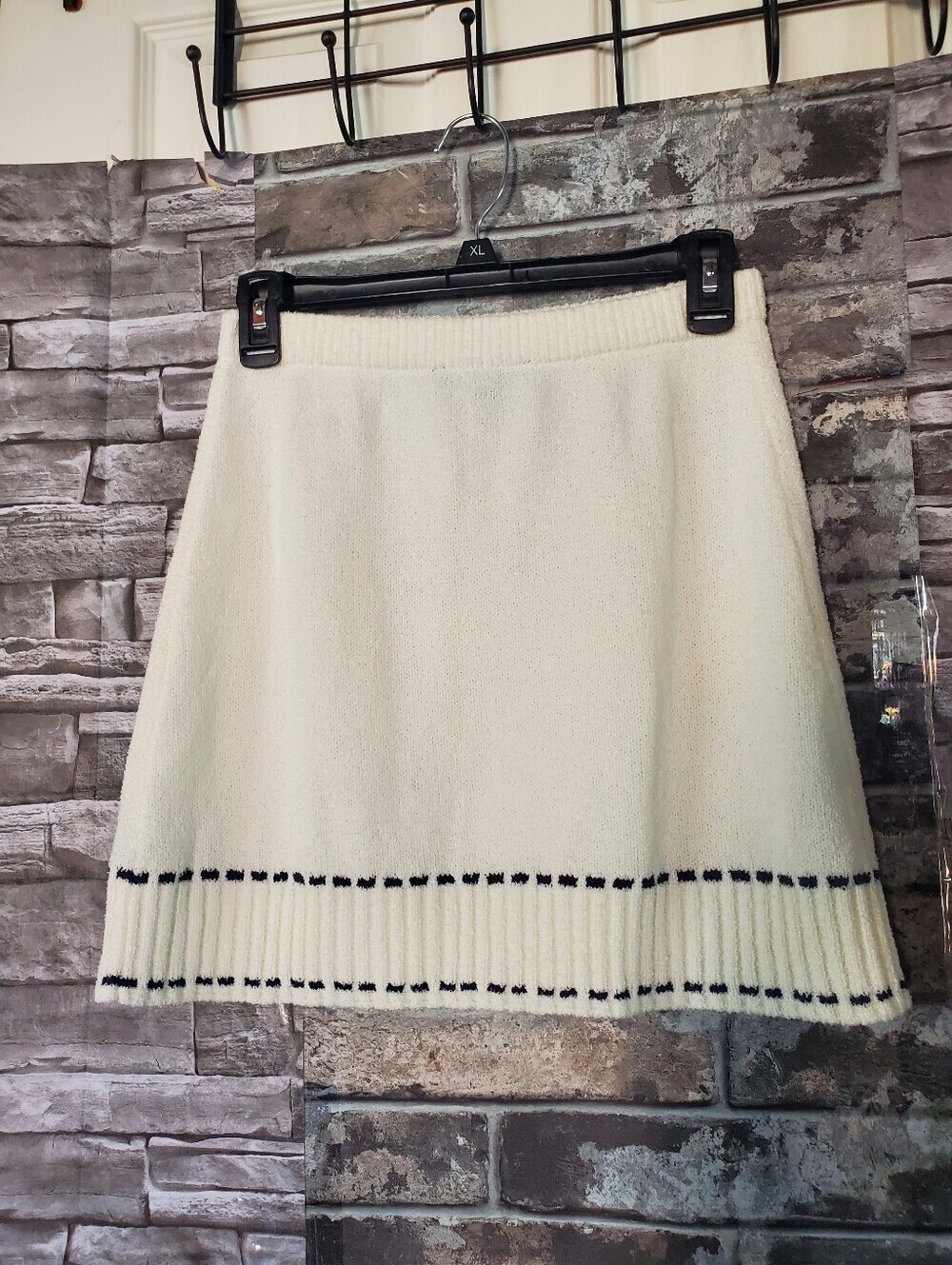 Zara Cream A-Line Knit Skirt Navy Accent Summer Minimalist Pull-on Tennis Small